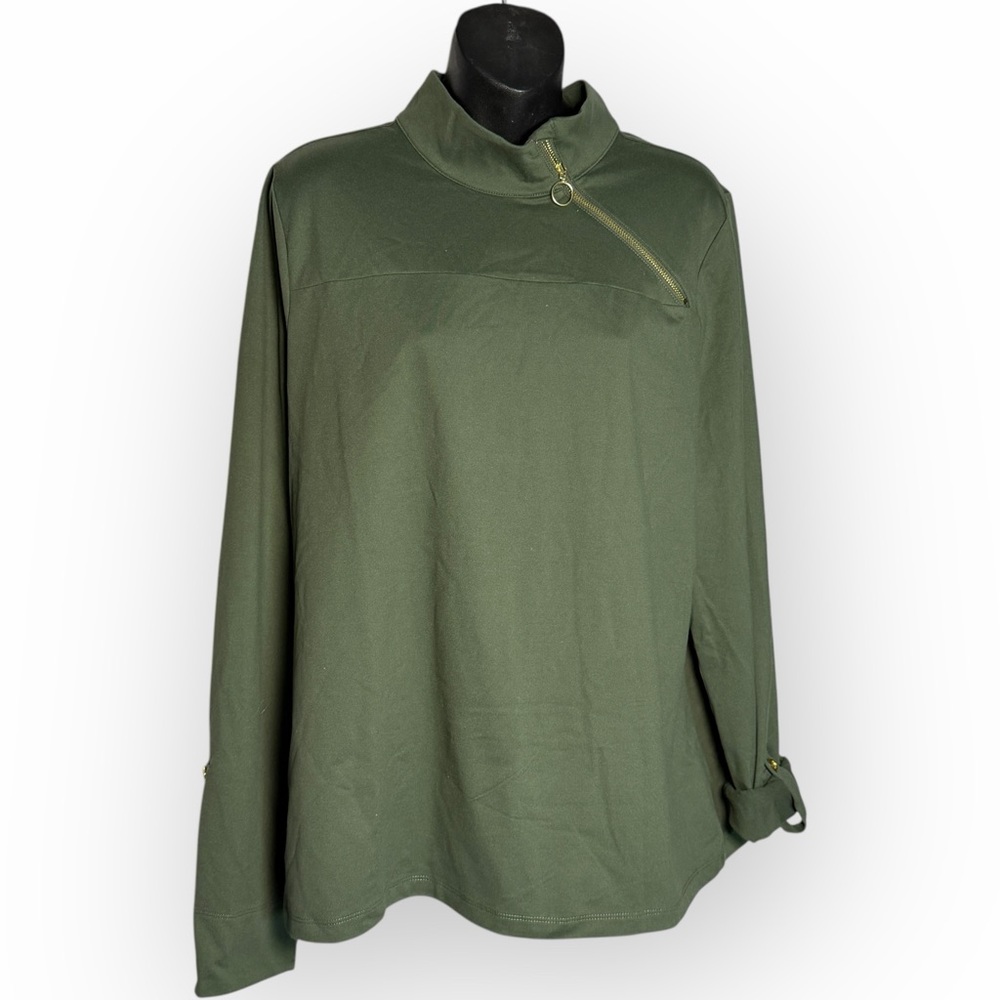 AmberNoon II SunSavy UPF50 Asymmetric Zip Pullover Top Dark‎ Green Women's Large